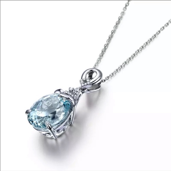 Aquamarine Sterling Silver CZ Necklace - Picture 2 of 2